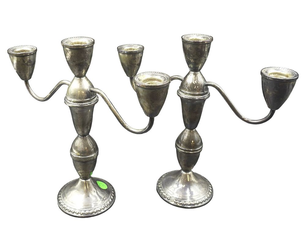 Lot 17: PAIR VINTAGE STERLING SILVER CANDELABRA