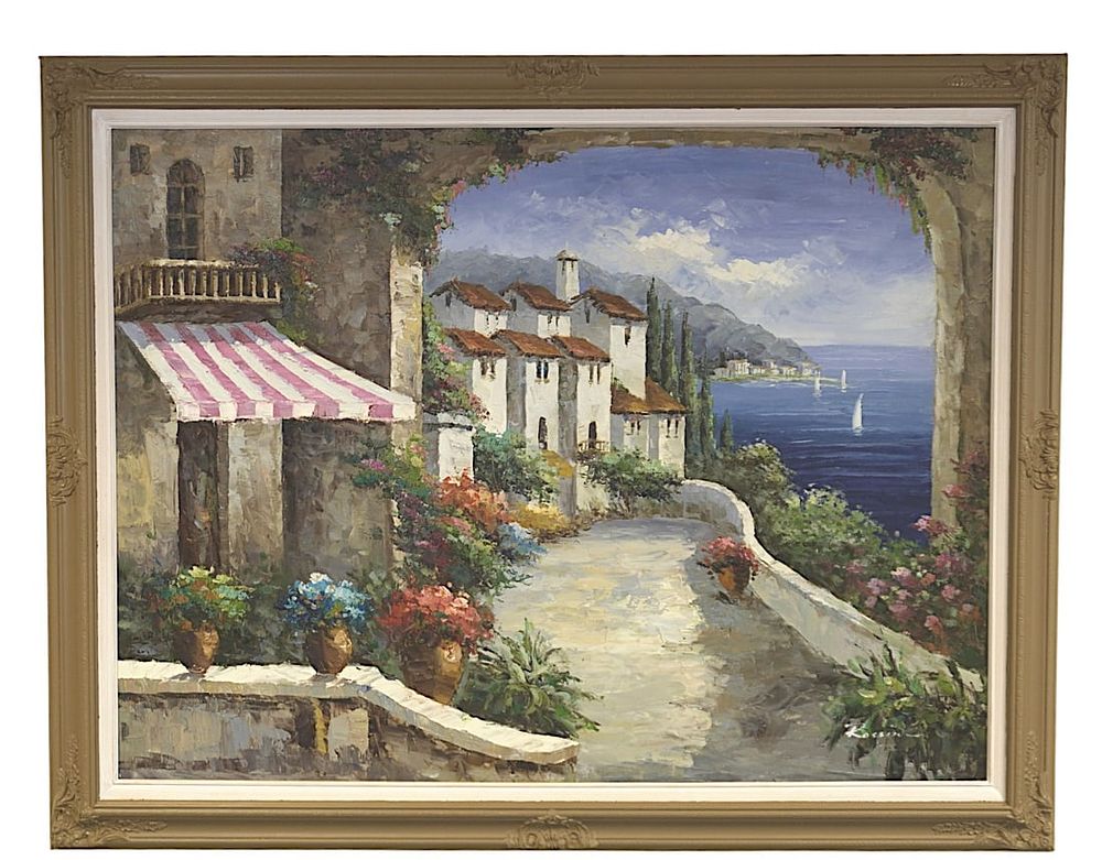 Lot 19: LARGE MEDITERRANEAN OIL ON CANVAS