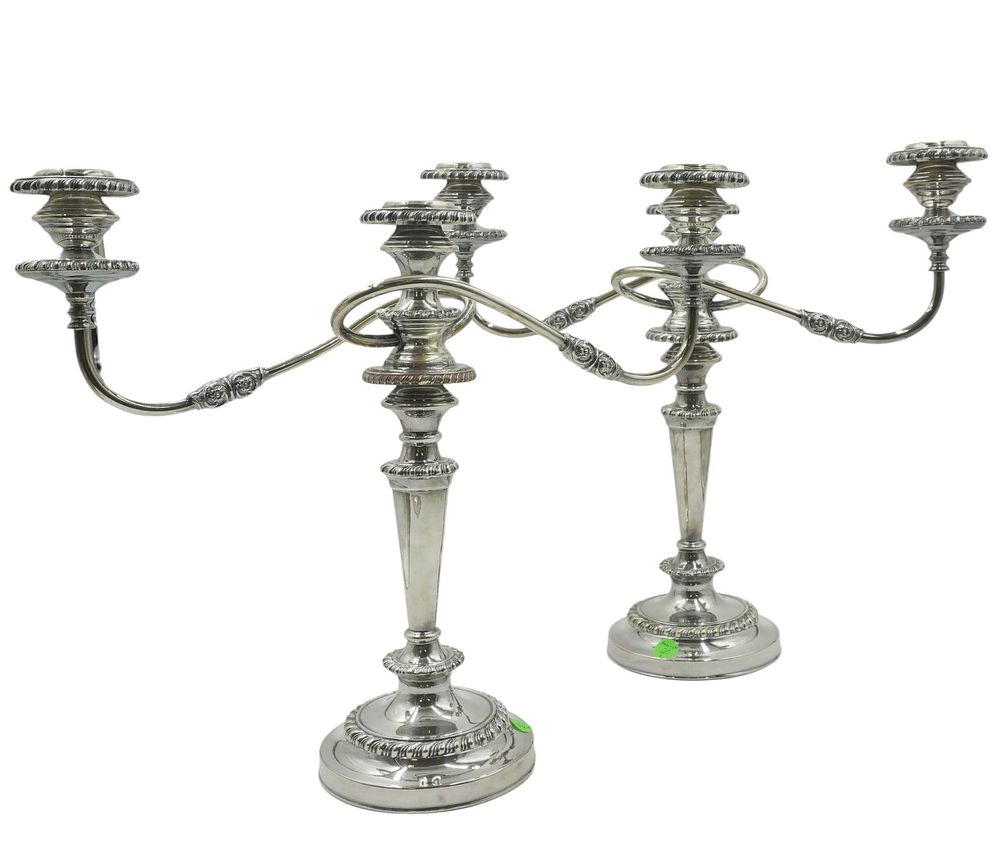 Lot 20: ANTIQUE PAIR OF SILVER ON COPPER CANDELABRA