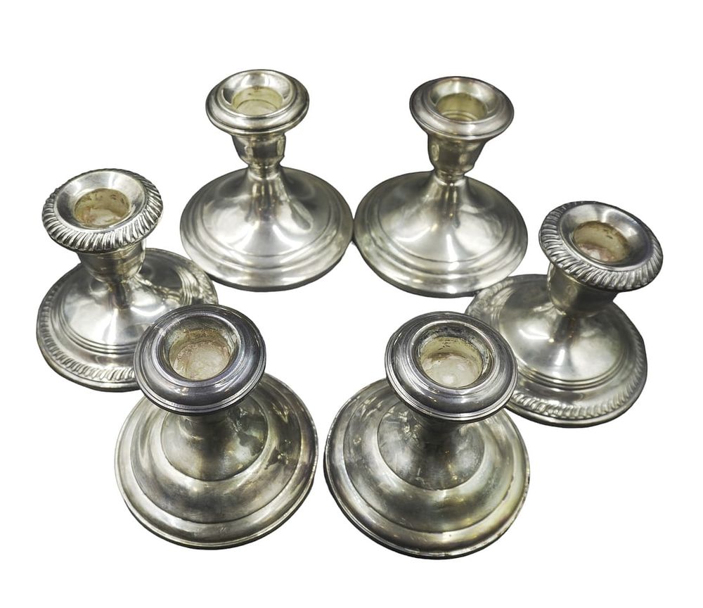 Lot 24: 6 STERLING SILVER CANDLESTICKS