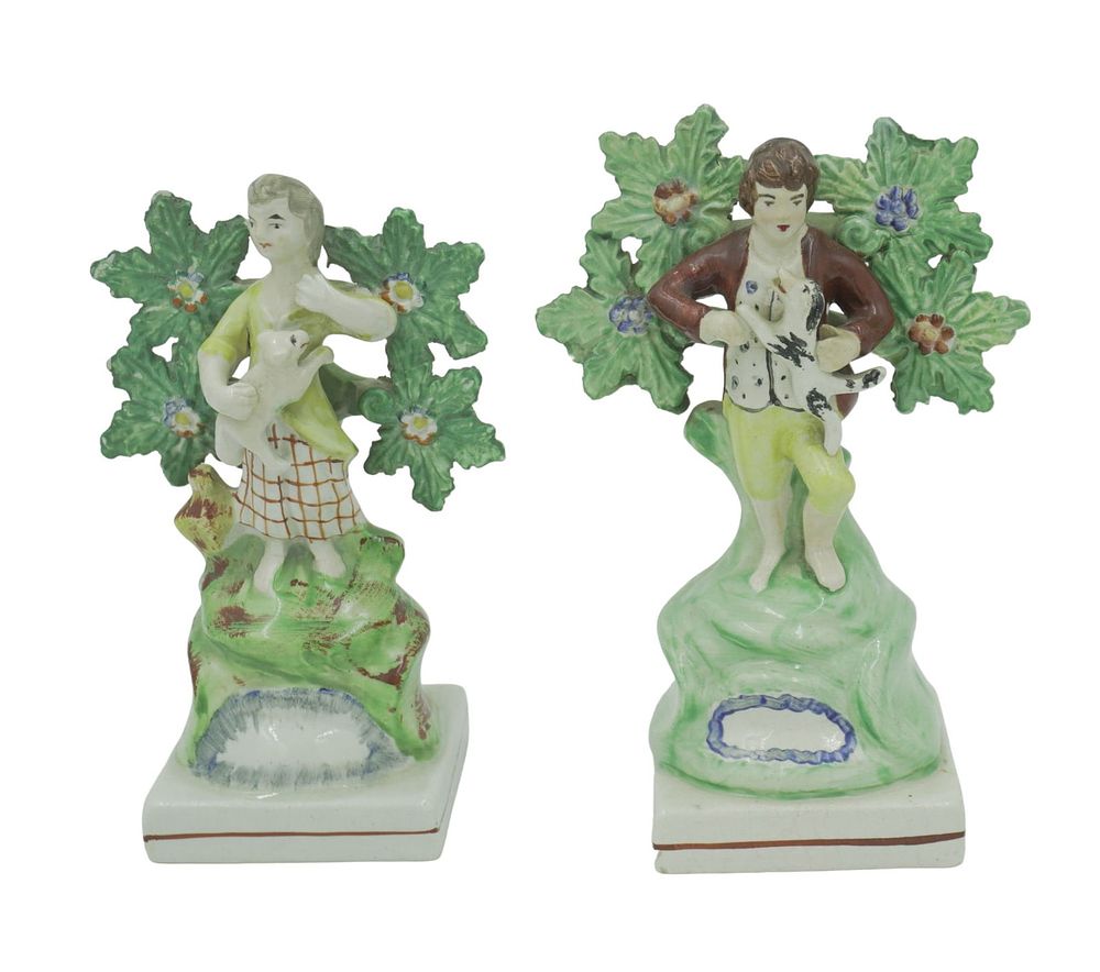 Lot 27: PAIR ENGLISH STAFFORDSHIRE BOY & GIRL