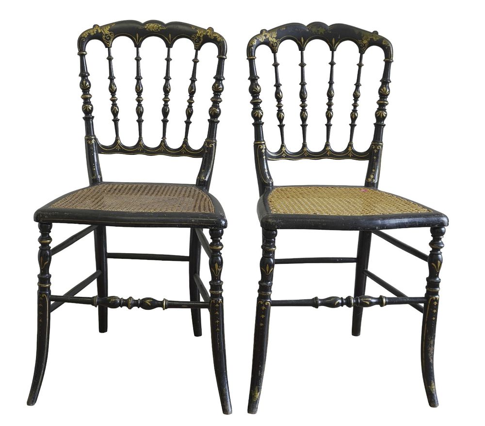 Lot 44: PAIR ANTIQUE EBONIZED FRENCH SIDE CHAIRS