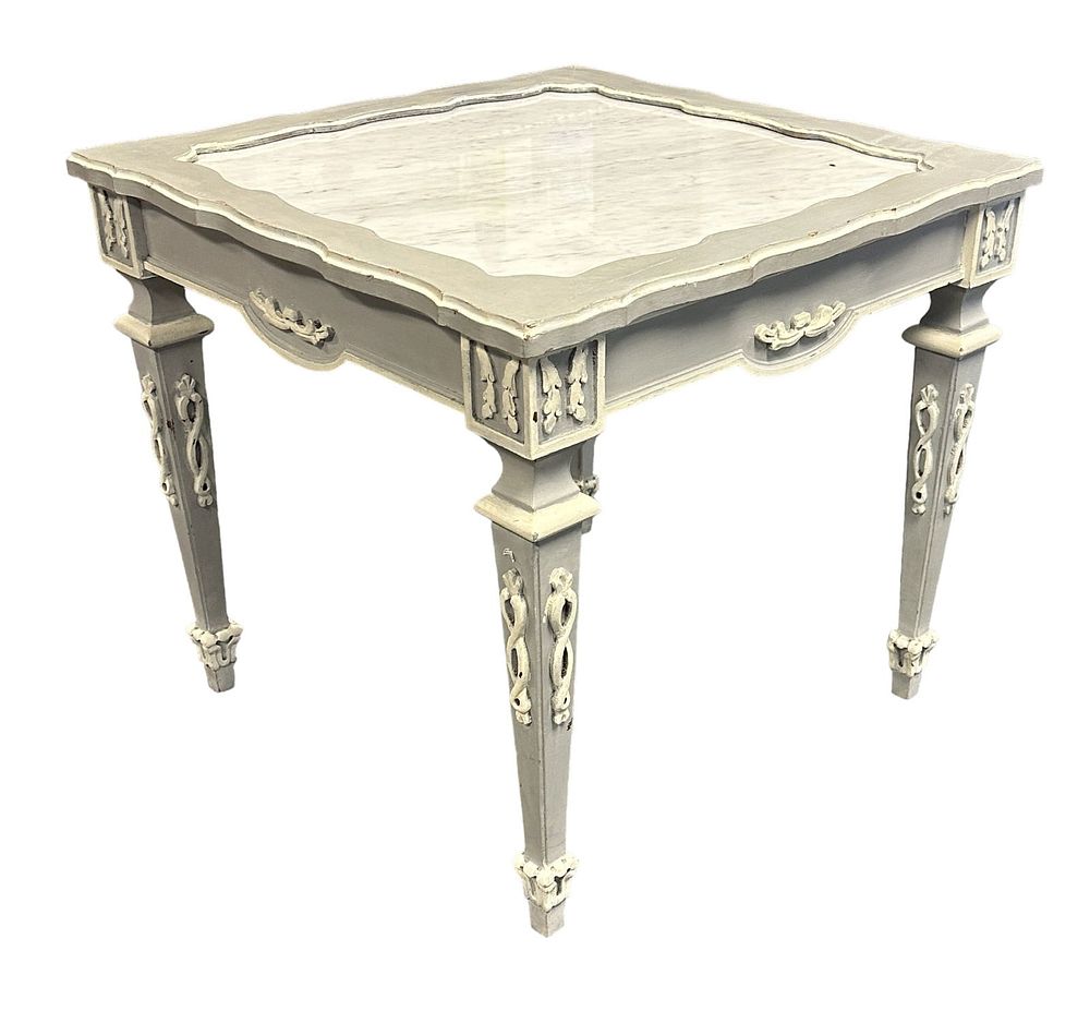 Lot 48: MARBLE TOP FRENCH PAINTED OCCASIONAL TABLE