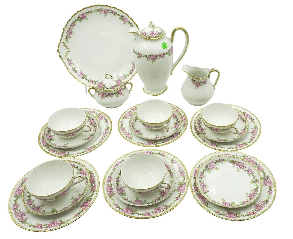 Lot 49: 21 PC ANTIQUE LIMOGES CHOCOLATE POT & SET