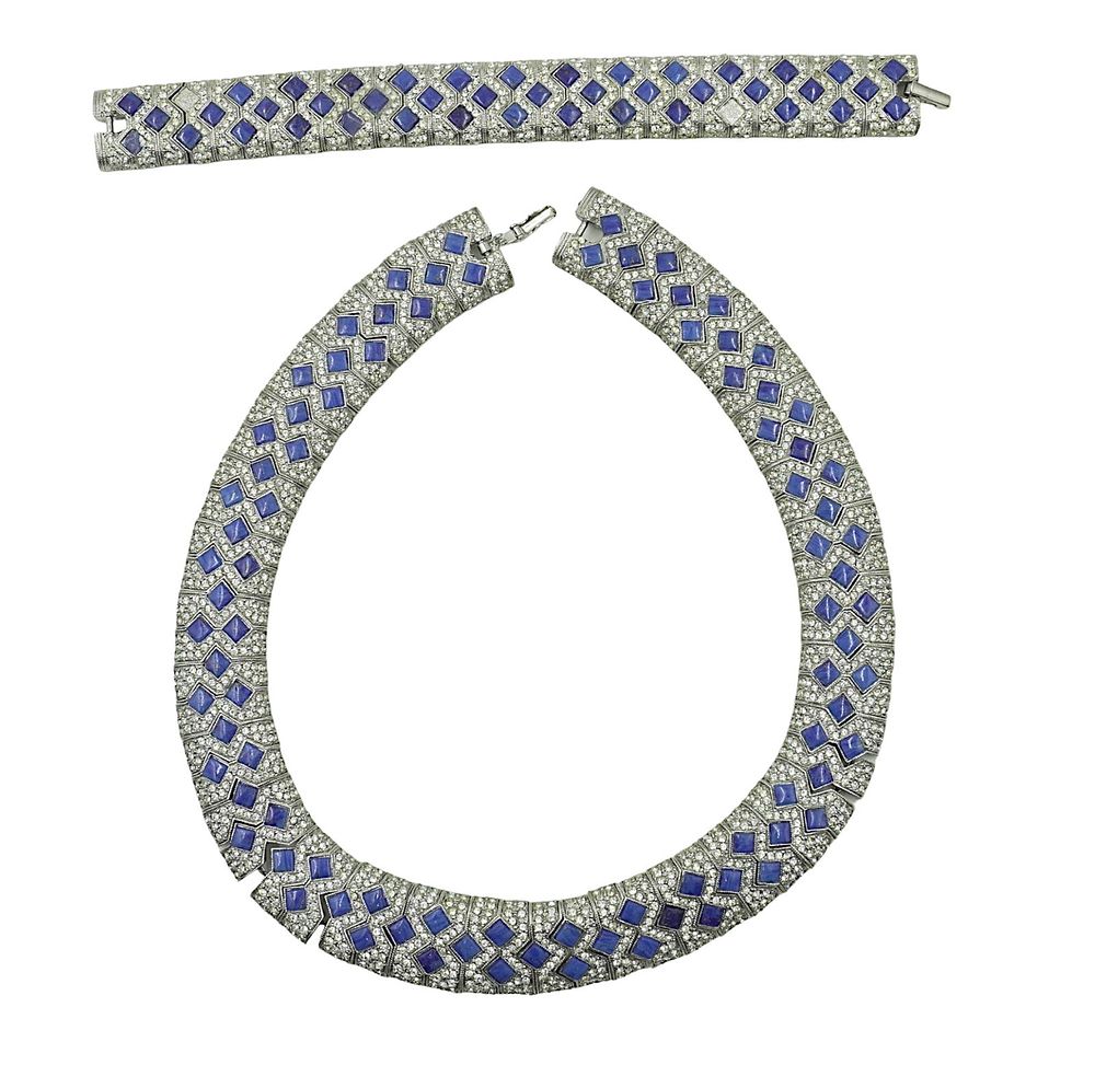 Lot 96: VINTAGE LES BERNARD LAPIS DEMI PARURE NECKLACE & BRACELET