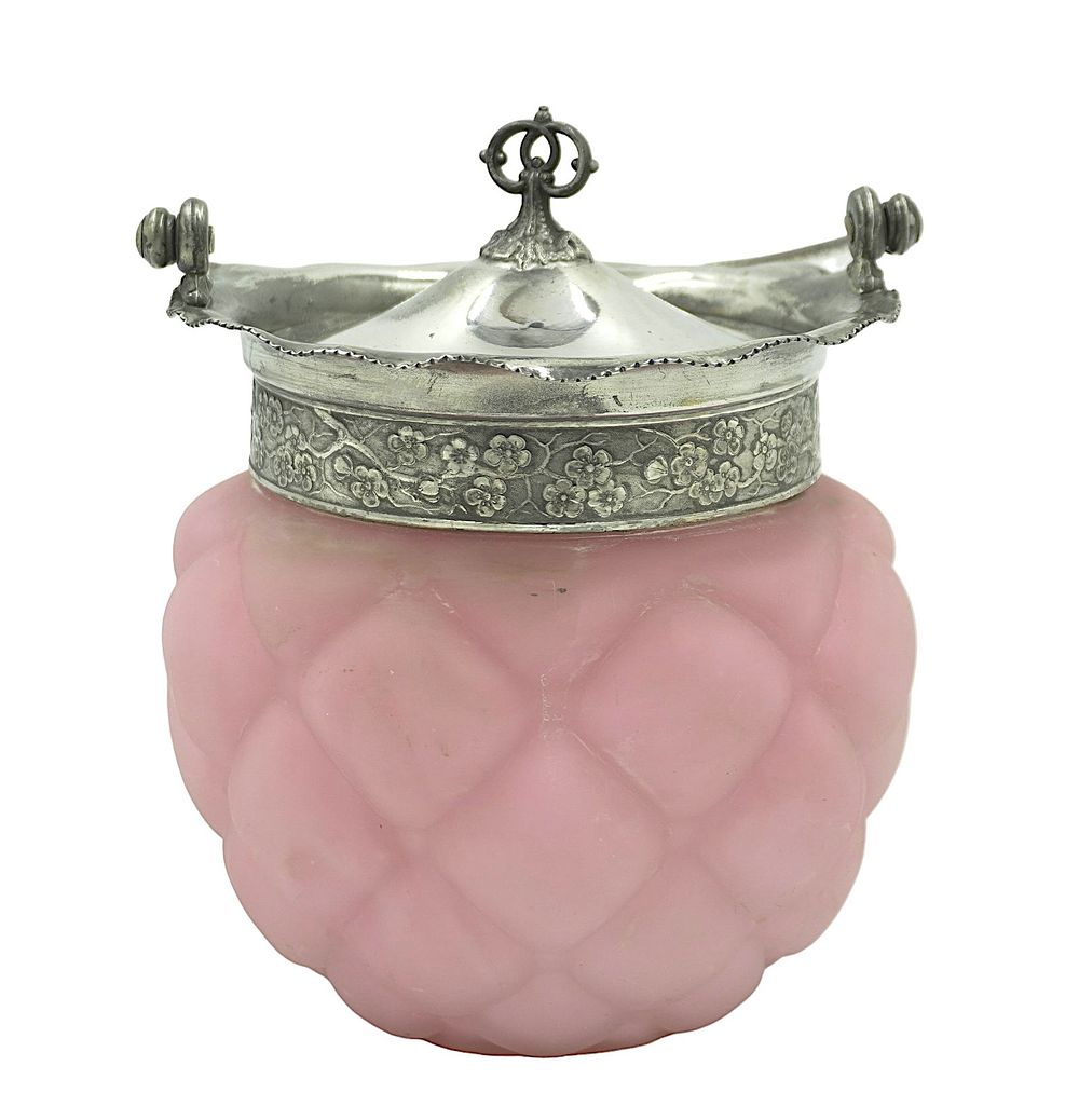 Lot 103: PAIRPOINT GLASS PINK FLORETTE BISCUIT JAR