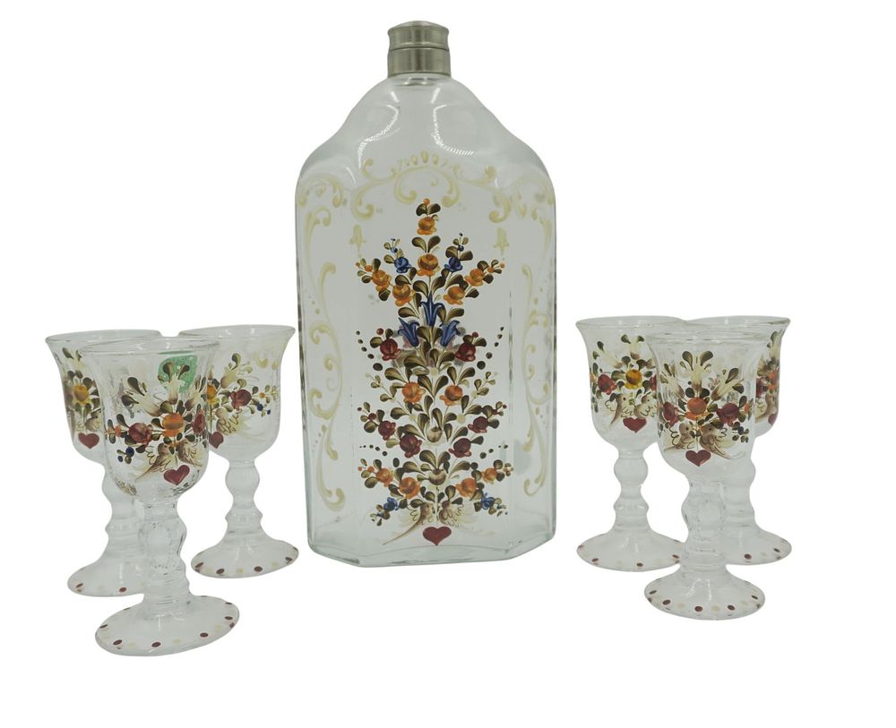 Lot 154: MCM PETER WOLKKE HAND PAINTED DECANTER & 6 GLASSES