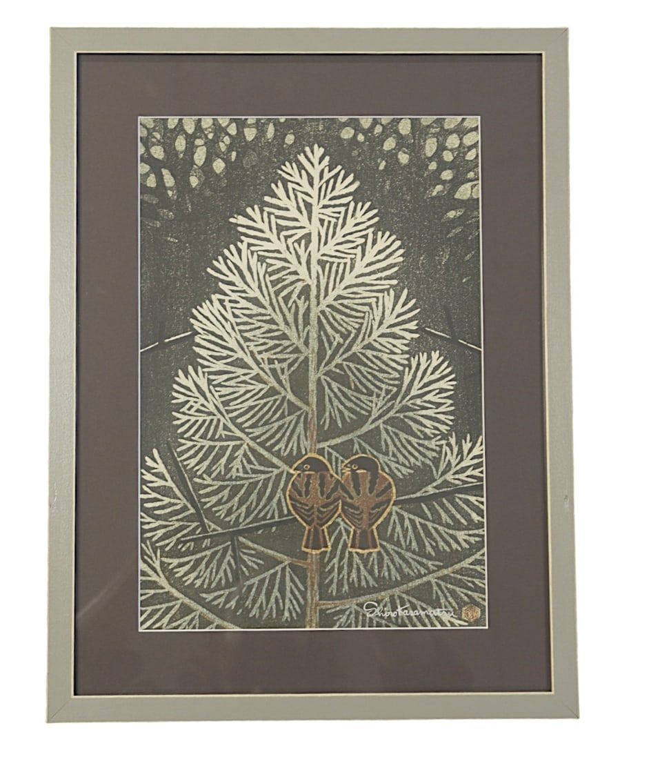 Lot 173: RARE SHIRO KASAMATSU BIRDS & TREE WOODBLOCK