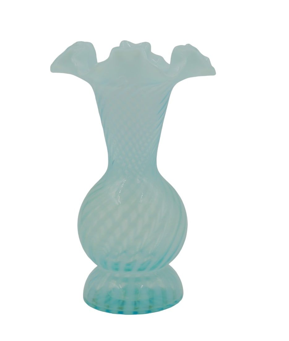 Lot 231: FENTON BLUE OPALESCENT STRIPED VASE