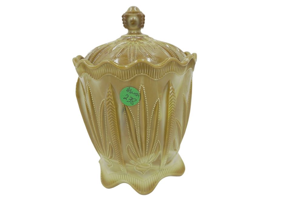 Lot 238: CHOCOLATE SLAG GLASS CRACKER JAR CACTUS