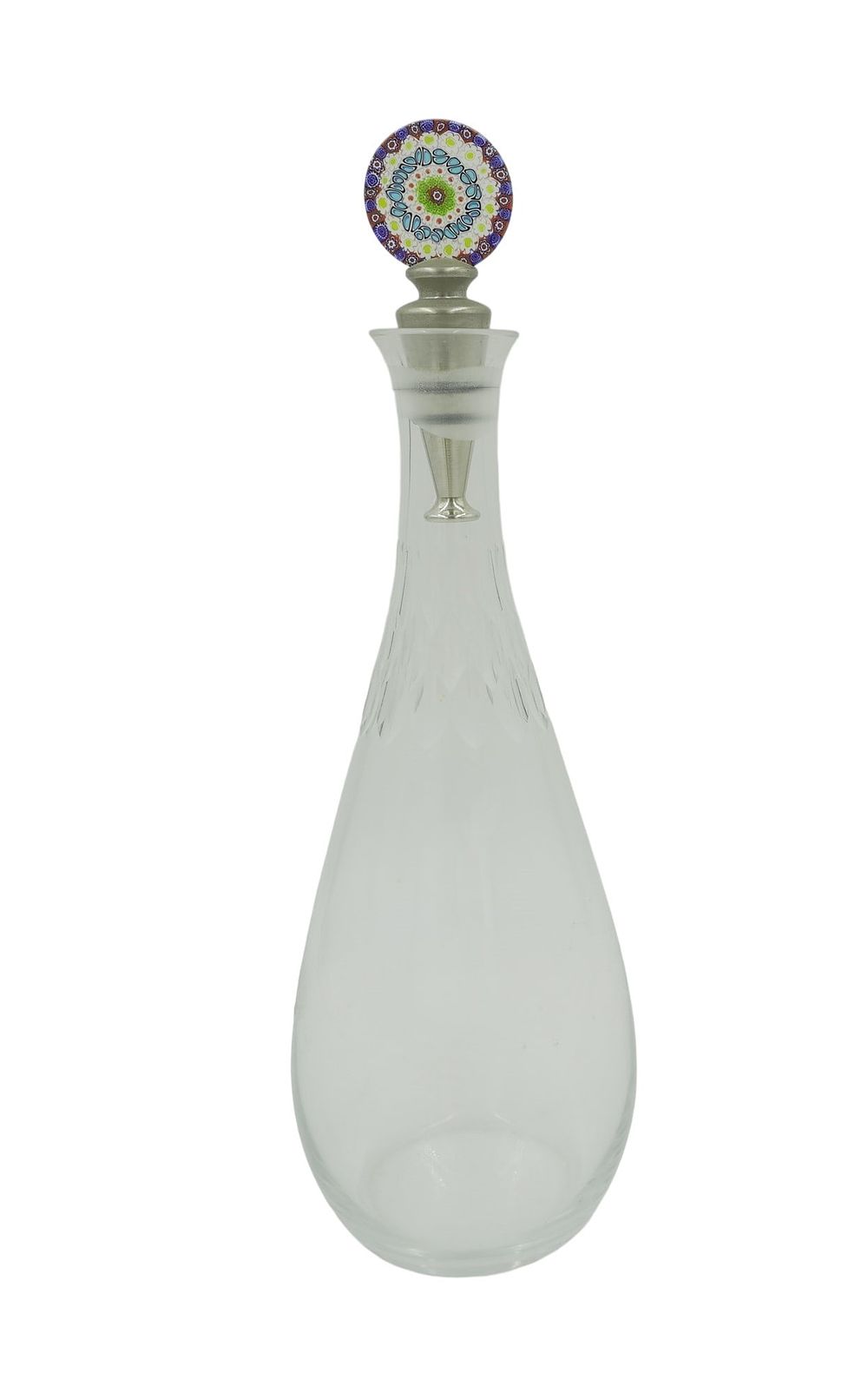 Lot 242: VINTAGE CUT GLASS DECANTER WITH MILLEFIORE STOPPER