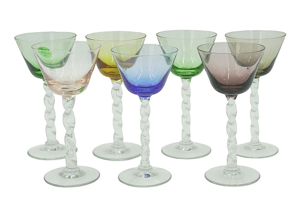 Lot 262: 7 MCM MULTI COLOR COCKTAIL GLASSES TWIST STEM
