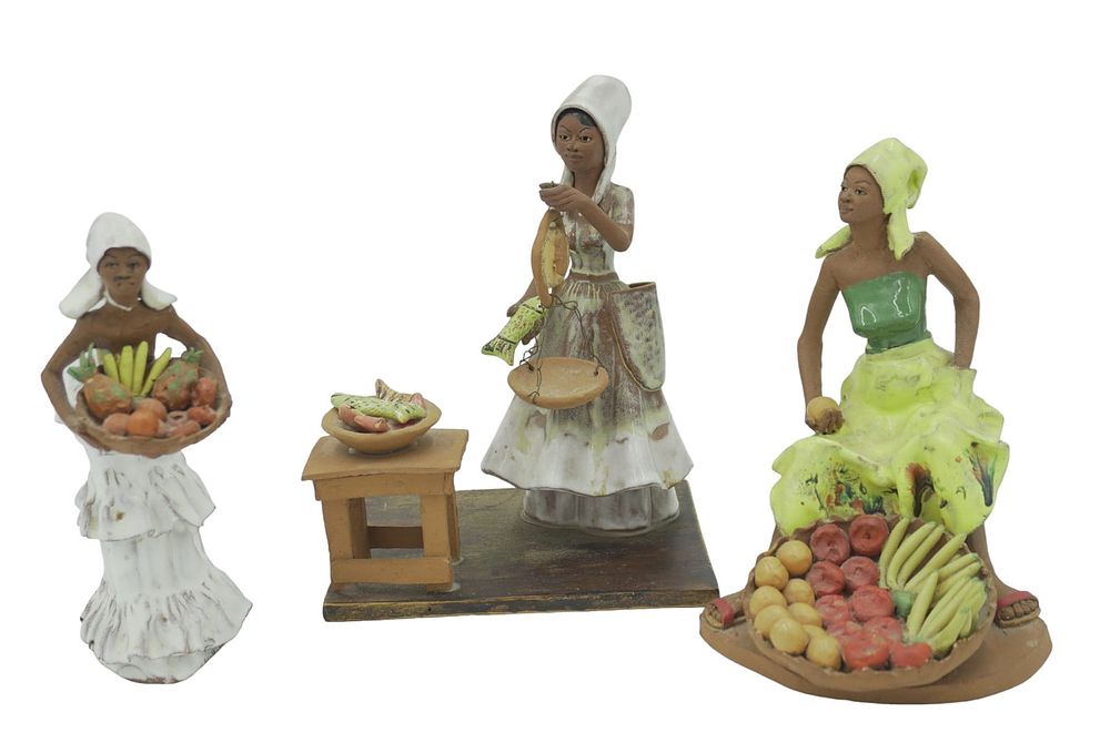 Lot 265: 3 pc JAMAICAN RED CLAY SCULPTURES