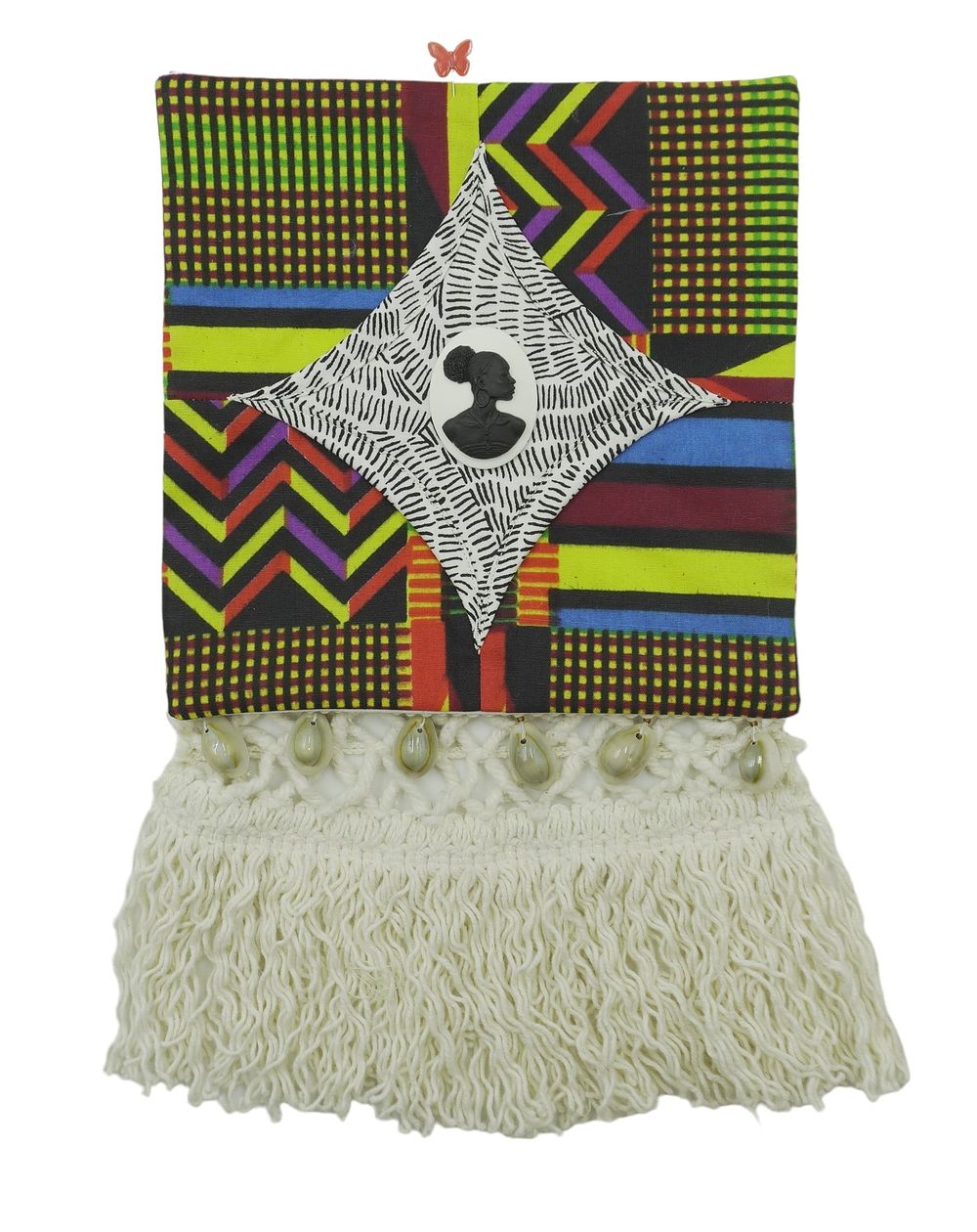 Lot 286: AFRICAN TEXTILE ART WITH CAMEO & COWRIE SHELLS