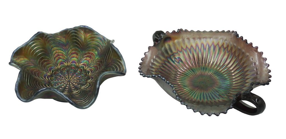Lot 330: 2 PIECES ANTIQUE NORTHWOOD AMETHYST CARNIVAL GLASS