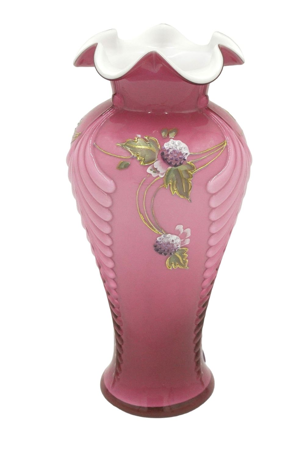 Lot 47: RARE VINTAGE HAND PAINTED ENAMELED FENTON ART GLASS VASE