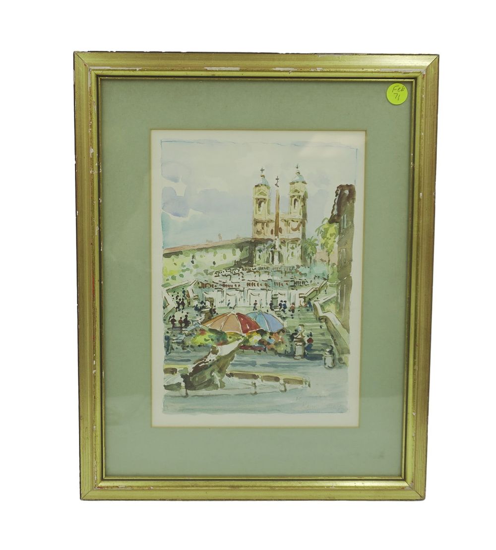 Lot 71: VINTAGE 1969 ORIGINAL WATERCOLOR TRINITA DEI MONTI ROME