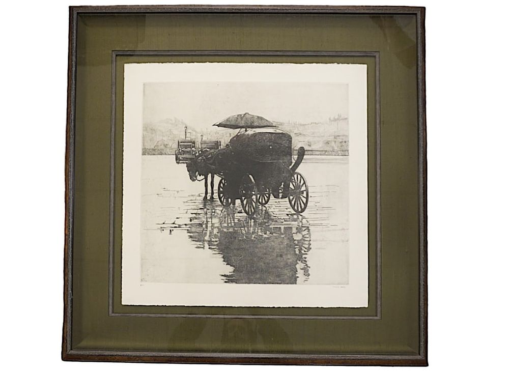 Lot 171: LARGE GIORGIO CAFFE "PLOGGIA PRIMAVERILE" DRYPOINT ETCHING