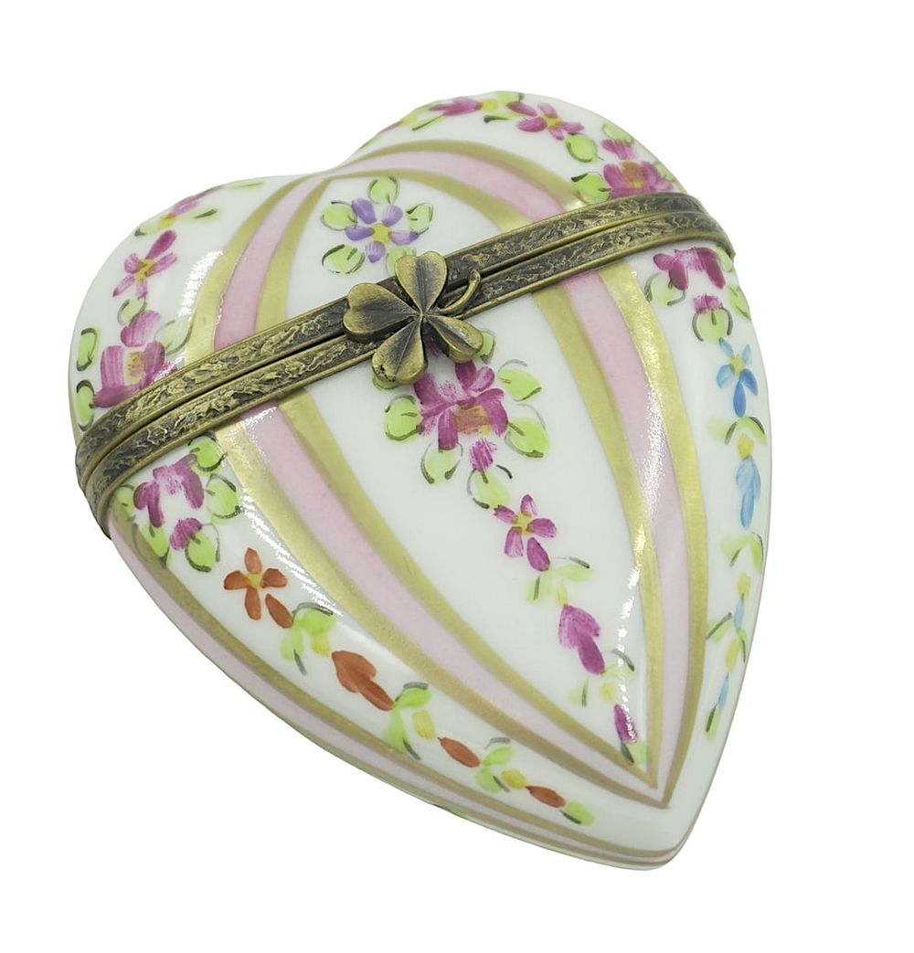 Lot 207: PINK AND FLORAL DECORATED HEART LIMOGES BOX