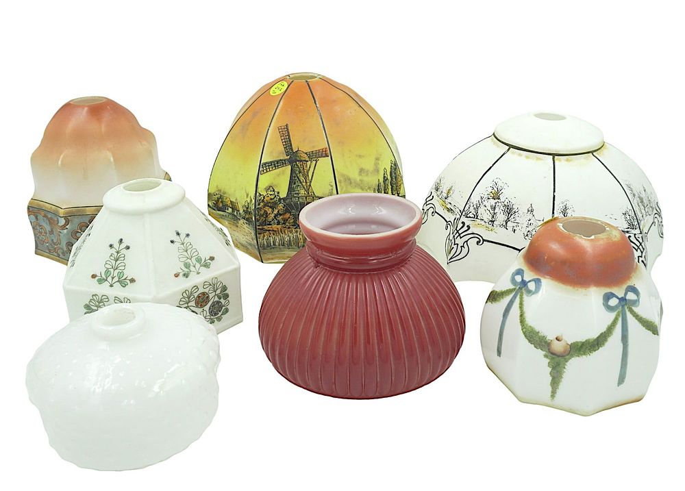 Lot 242: ANTIQUE OIL LAMPSHADES - 7 PIECES