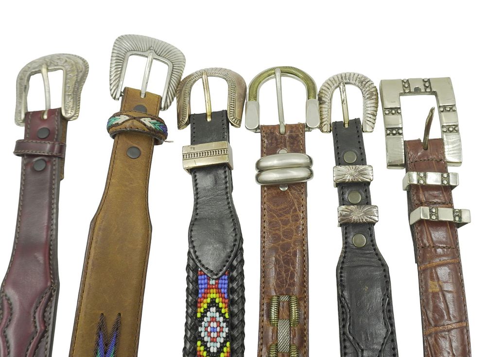 Lot 248: VINTAGE WESTERN STERLING & LEATHER BELTS - 6 PIECES