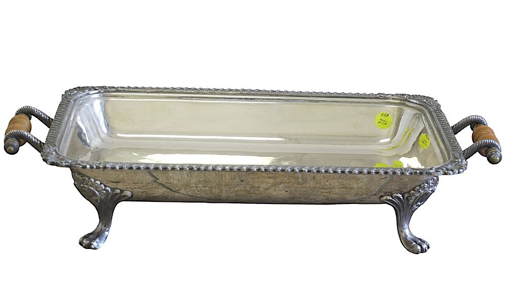 Lot 272: VINTAGE SILVER PLATE PAW FOOT CASSEROLE SERVER