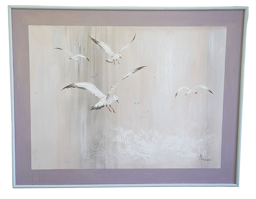 Lot 293: LARGE MCM SEAGULLS PAINTING ON CANVAS - ANDREW