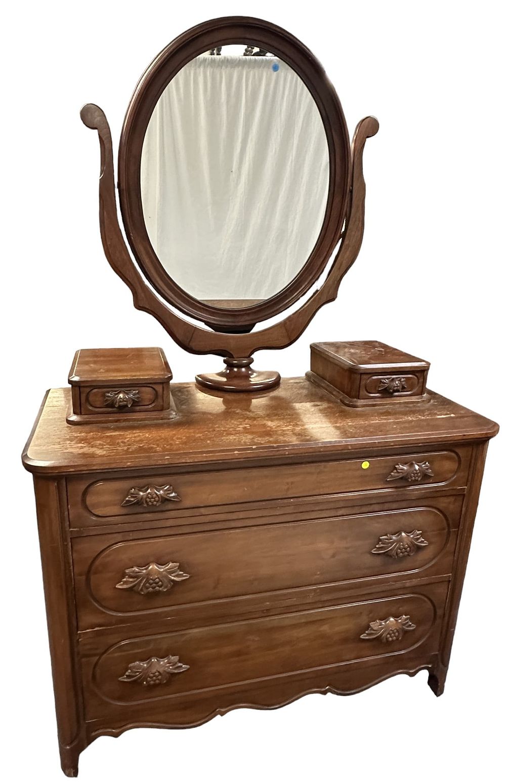 Lot 341: 1940 DAVIS CABINET WALNUT DRESSER W MIRROR
