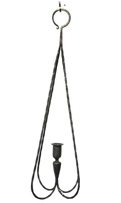 HAND FORGED IRON HANGING CANDLE. Hand Forged Wrought Iron Hanging Candle Holder. 6"x6"x23". 