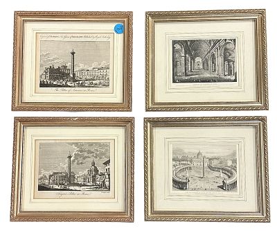 4 ANTIQUE FRAMED COPPER PLATE ENGRAVINGS ROME. 4 Antique Framed Copper Plate Engravings from 