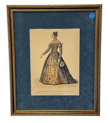 ANTIQUE FRENCH FASHION LITHOGRAPH CATHERINE DE MEDICI. Antique French Paris Fashion Lithograph 