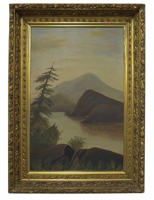 ANTIQUE HUDSON VALLEY LANDSCAPE OIL. Antique Hudson Valley Landscape Oil Painting in period good 