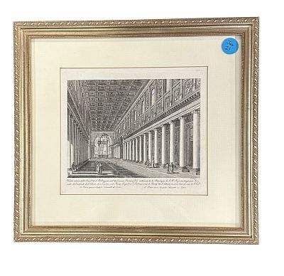 ANTIQUE BASILICA S. MARIA MAGGIORE ENGRAVING. Antique Line Engraving of the interior at Basilica 
