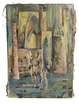 VINTAGE ORIENTALIST OIL ON CANVAS. Vintage Orientalist Middle Eastern Oil on Canvas. Signed on 