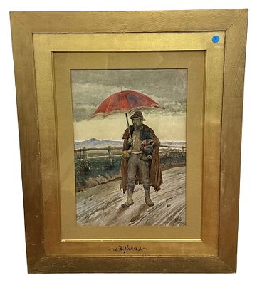 LARGE EDOARDO NAVONE (1844-1912) WATERCOLOR. Edoardo Navone (1844 - 1912) Large Framed 