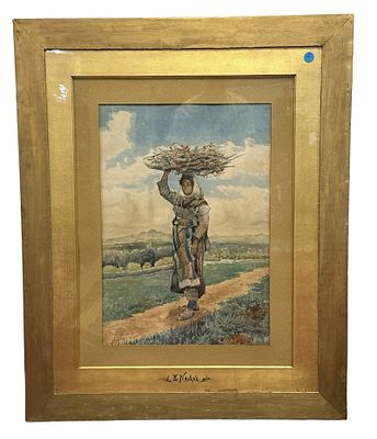 LARGE EDOARDO NAVONE (1844-1912) WATERCOLOR. Edoardo Navone (1844 - 1912) Large Framed 