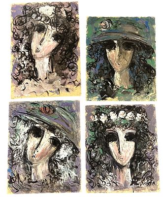 4 MCM PAINTINGS OF WOMEN ON MASONITE. Four (4) Original Mid Century 1960-70 Acrylic on Masonite 