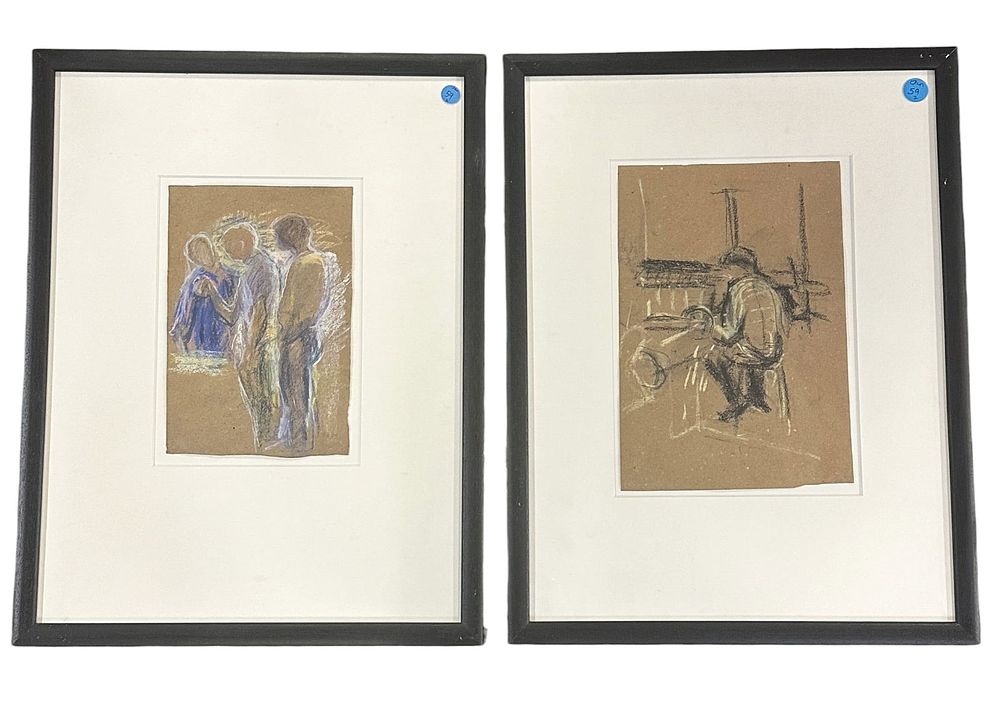 Lot 59: 2 ORIGINAL 1970s GERMAN CHARCOAL & CHALK FRAMED