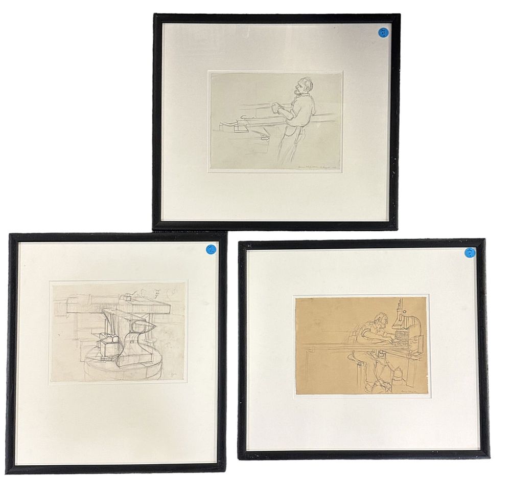 Lot 61: 3 ORIGINAL GERMAN INDUSTRIAL SKETCHES BRIAN FITZGIBBON PROFESSIONALLY FRAMED