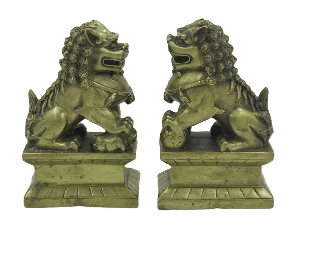 Lot 115: PAIR MCM GILDED BRONZE FOO DOGS