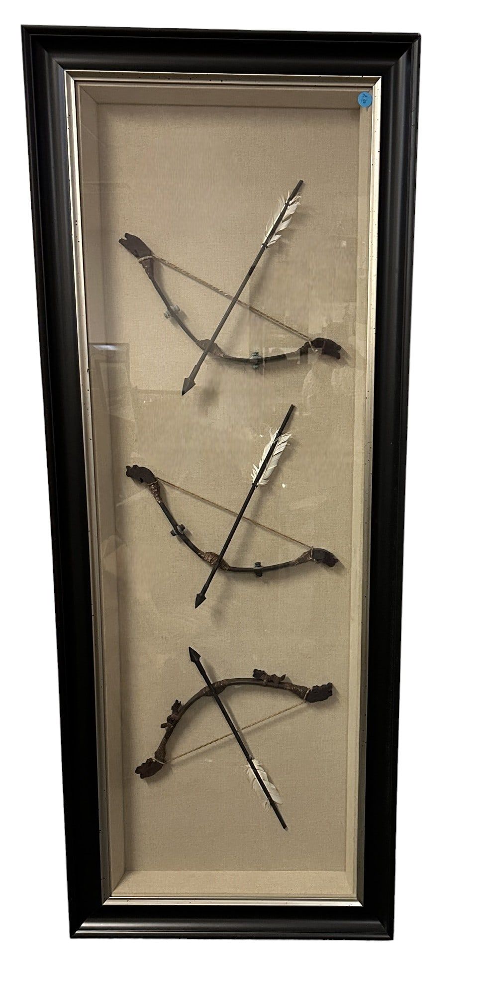 Lot 142: LARGE 3 ANTIQUE AFRICAN BOW & ARROW IN SHADOWBOX FRAME