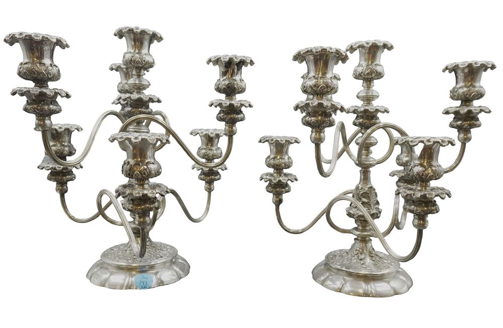 Lot 143: PAIR OF LARGE VINTAGE ORNATE 7 LIGHT CANDLEABRA