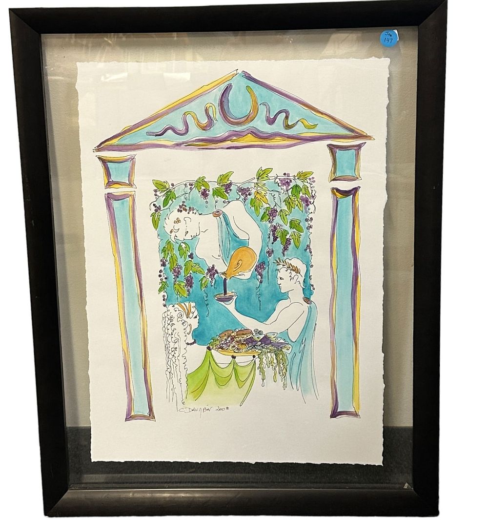 Lot 147: ORIGINAL INK AND WATERCOLOR CONTEMPORARY CLASSICAL GREEK
