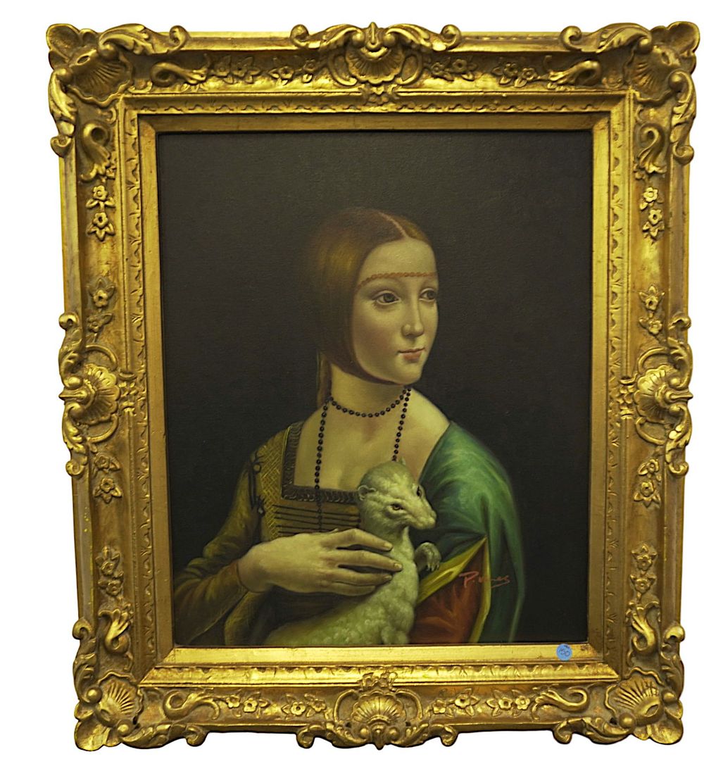 Lot 150: "LADY WITH AN ERMINE" BY LEONARDO DA VINCI OIL PAINTING