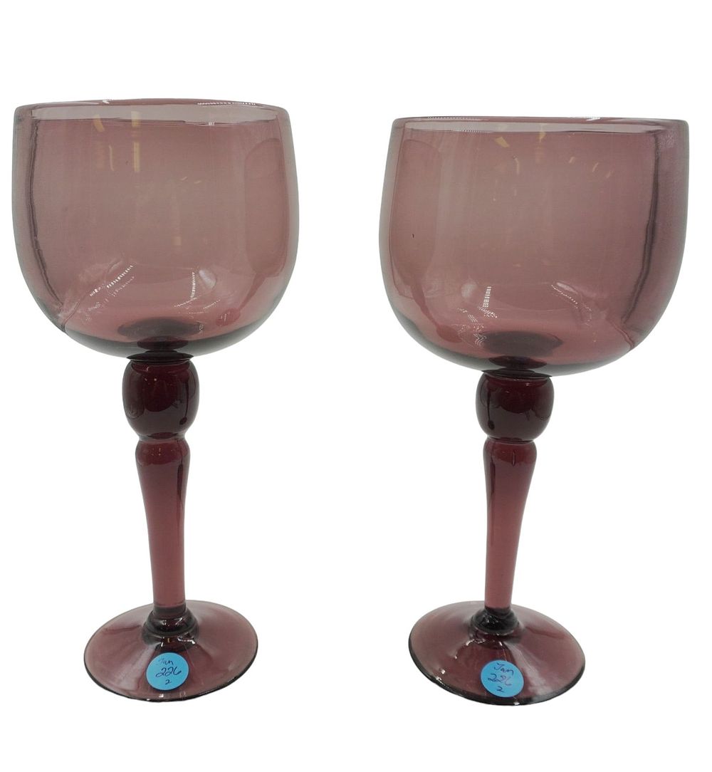 Lot 226: PAIR VERY LARGE BLENKO AMETHYST GLASS GOBLETS