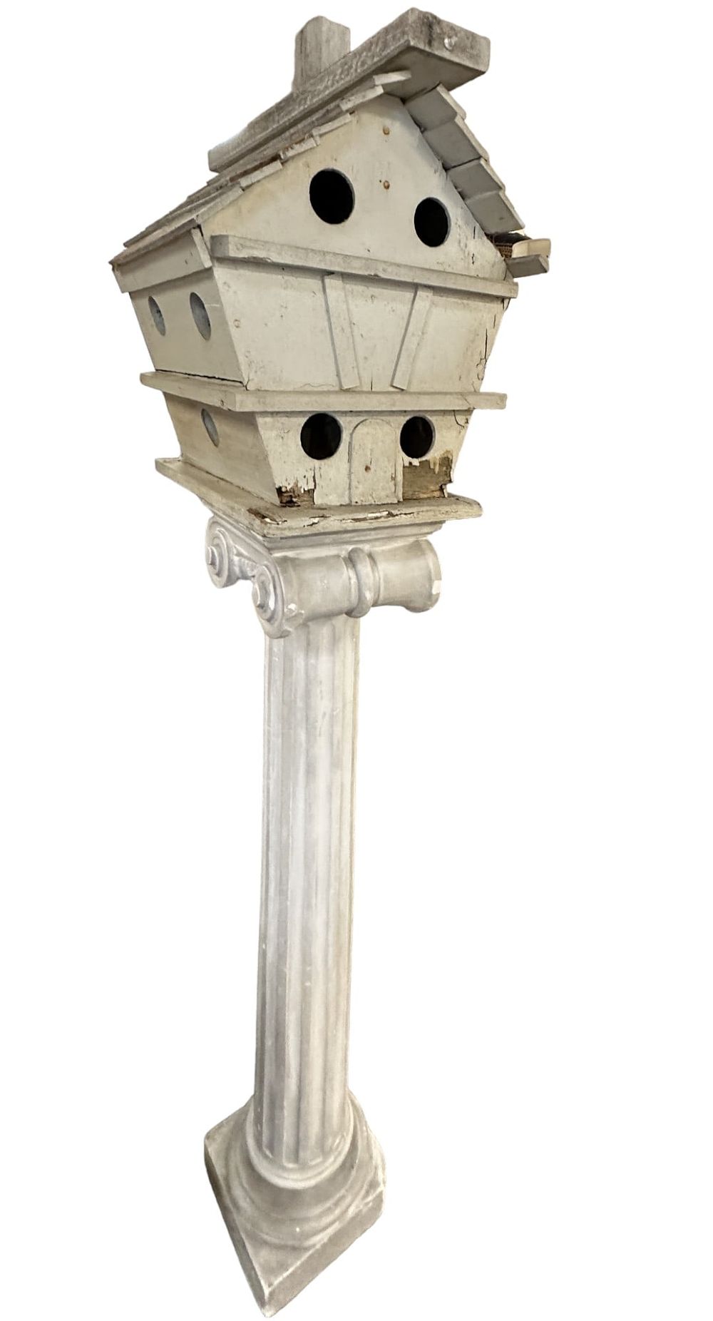 Lot 247: ANTIQUE BIRDHOUSE ON CORINTHIAN PLASTER PEDESTAL