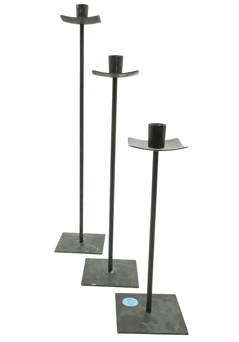 Lot 253: 3 VINTAGE IRON GRADUATED CANDLESTICKS