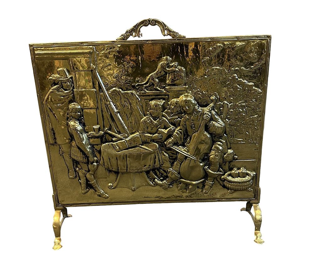 Lot 270: ANTIQUE BRASS FIREPLACE SCREEN