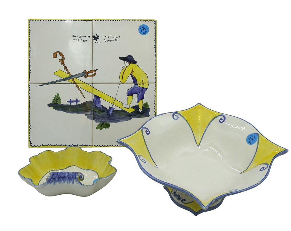 Lot 285: 3 pc FRENCH TRIVET & ITALIAN BOWL & COMPOT