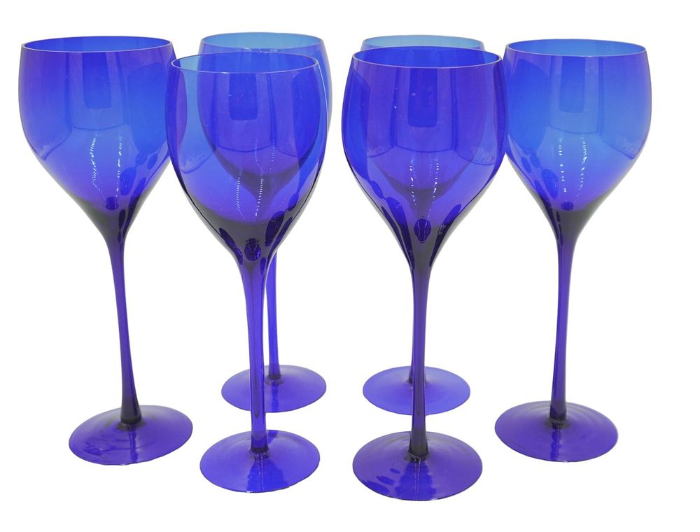 Lot 309: 6 TALL COBALT WINE GLASSES